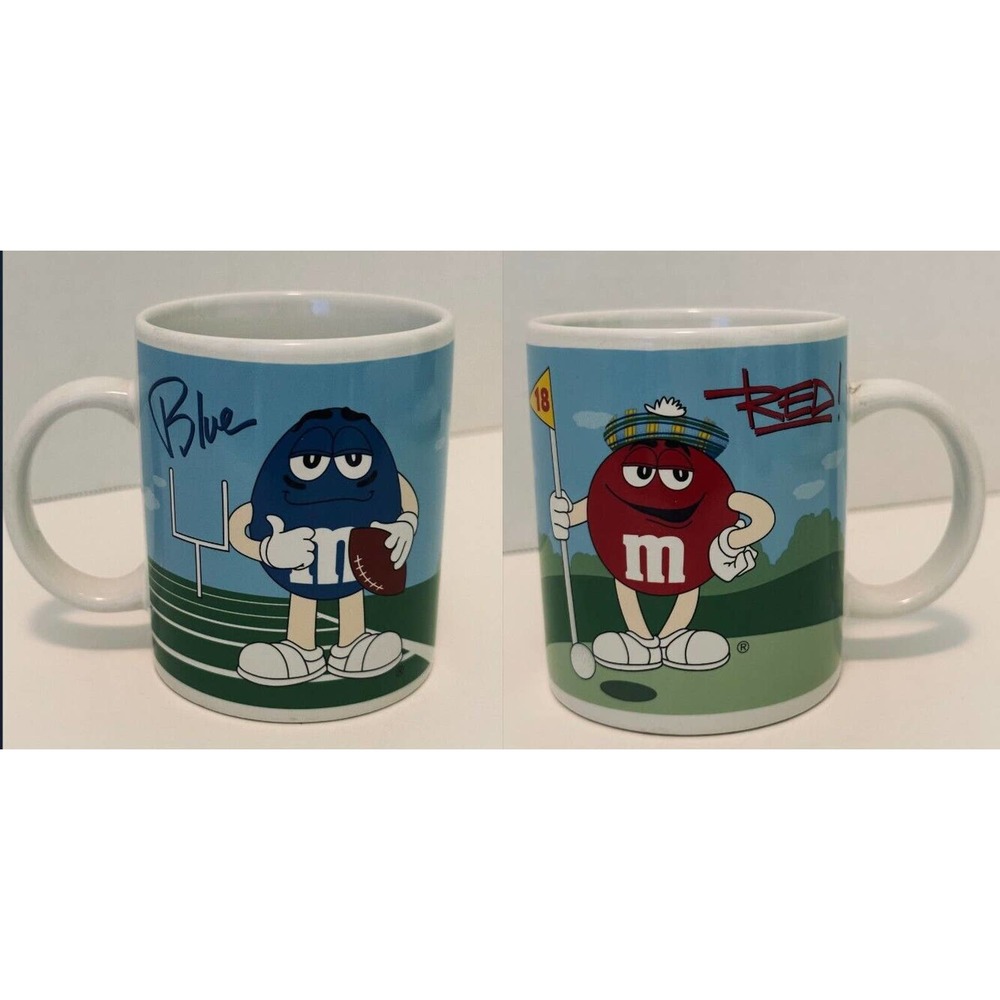 M&M Mars Co, 2002 Football and Golf Blue and Red 1 Coffee Mug 2 Sided. VINTAGE